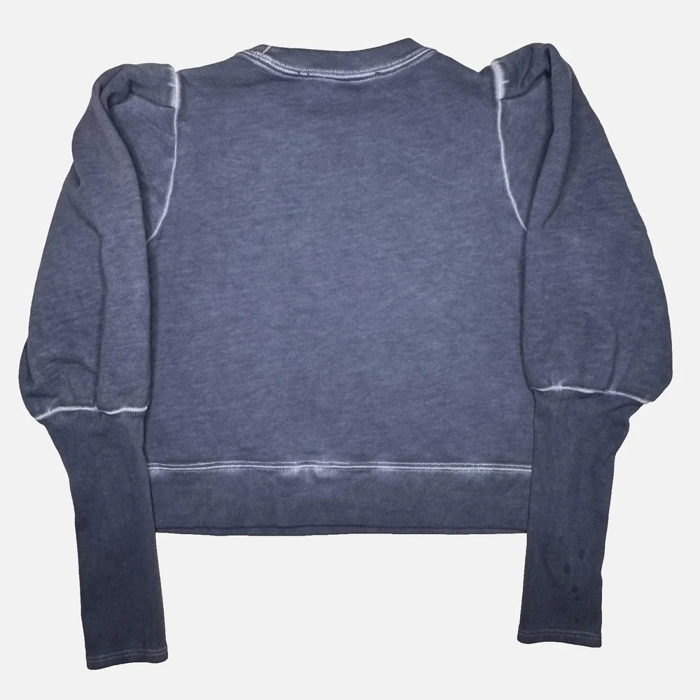 Veronica Beard Jeans Sweatshirt Womens XS Blue Pima Cotton Puff Sleeve Crewneck - Picture 2 of 8